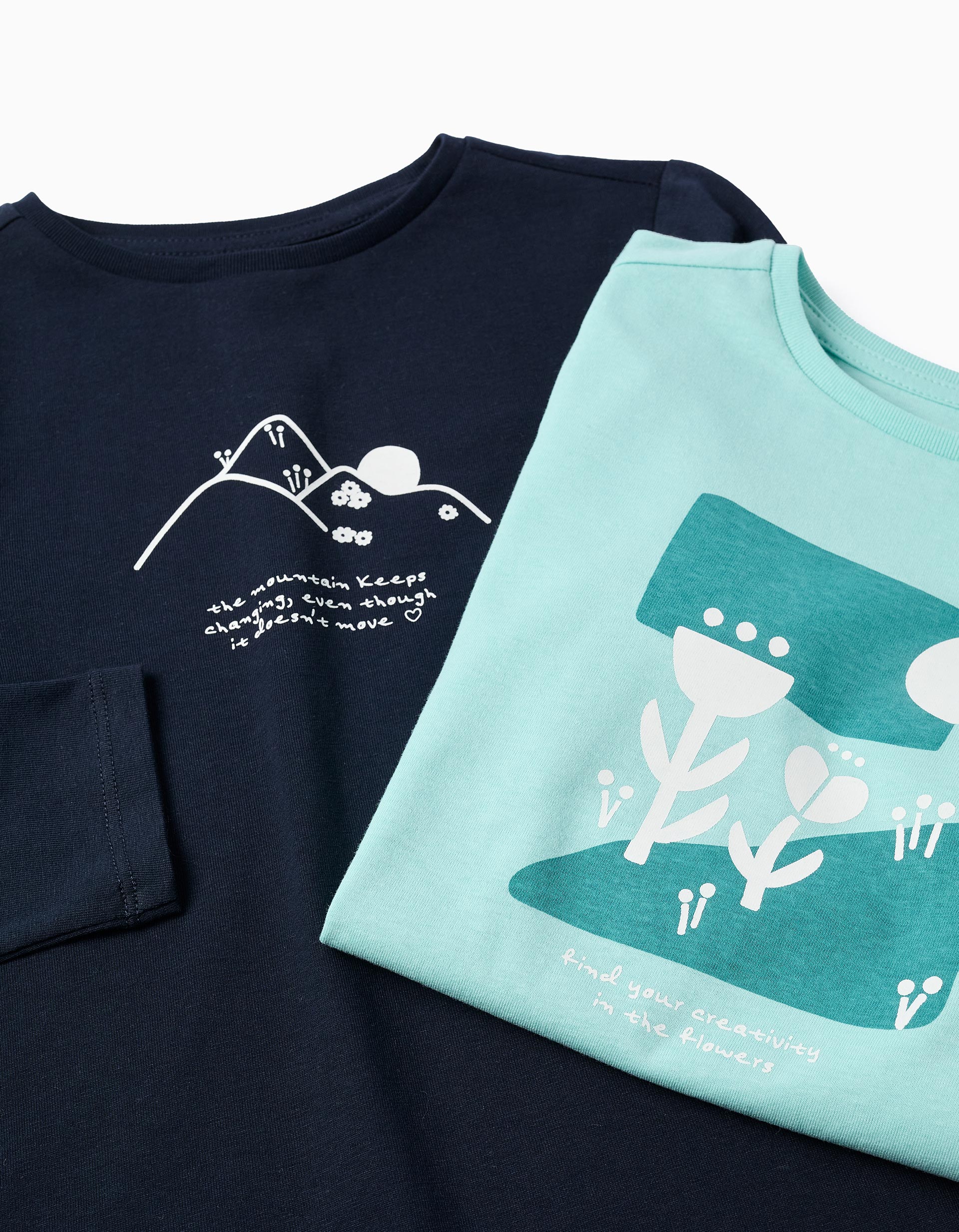 Pack de 2 T-shirts com estampados para menina, azul-escuro/claro