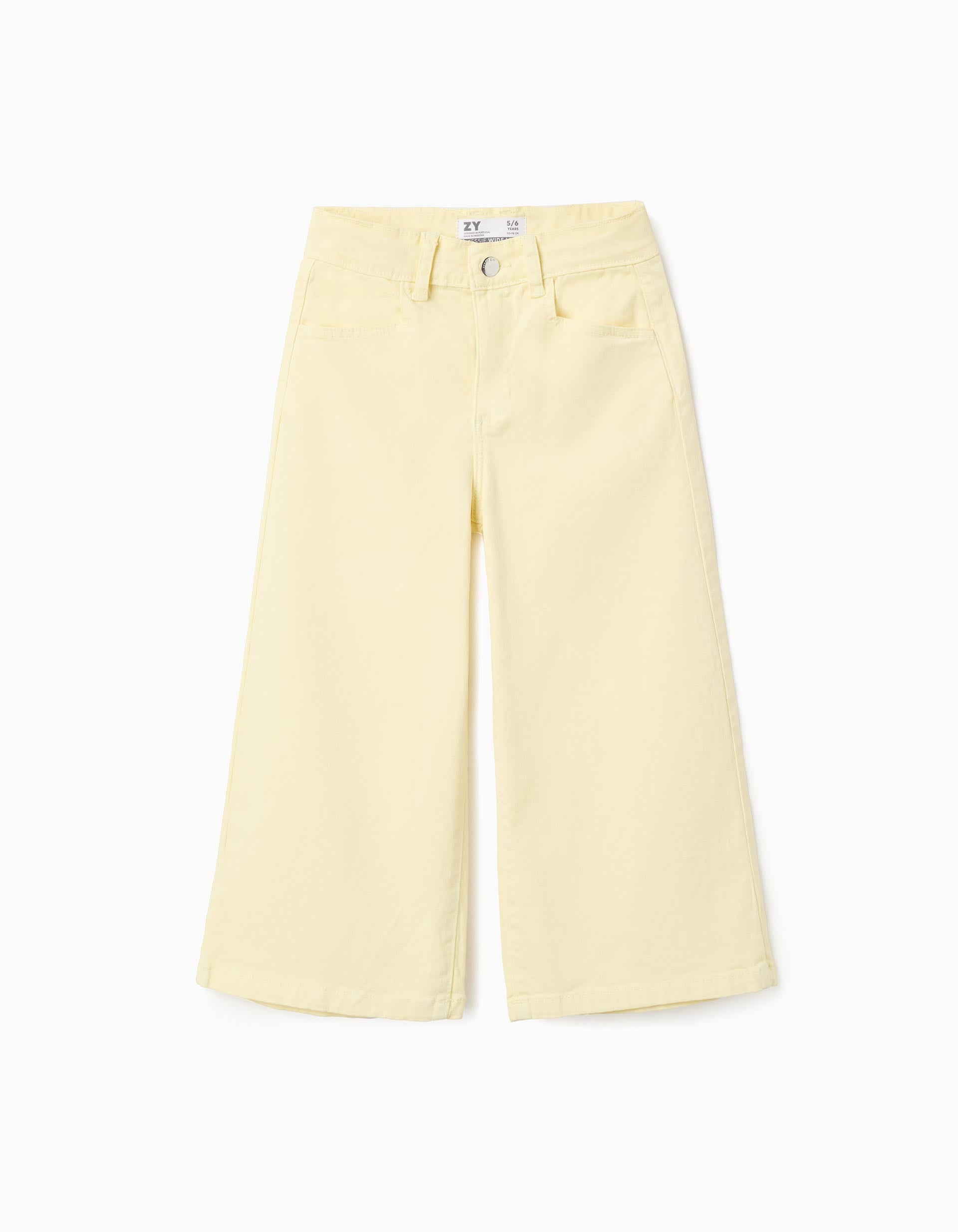 Pantalon en sergé à jambe large pour fille, jaune clair