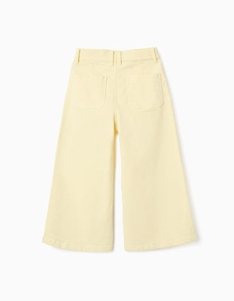 Calças de sarja wide leg para menina, amarelo-claro