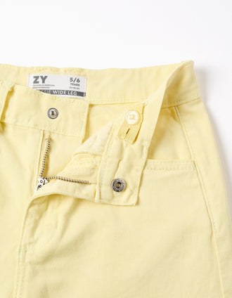 Calças de sarja wide leg para menina, amarelo-claro