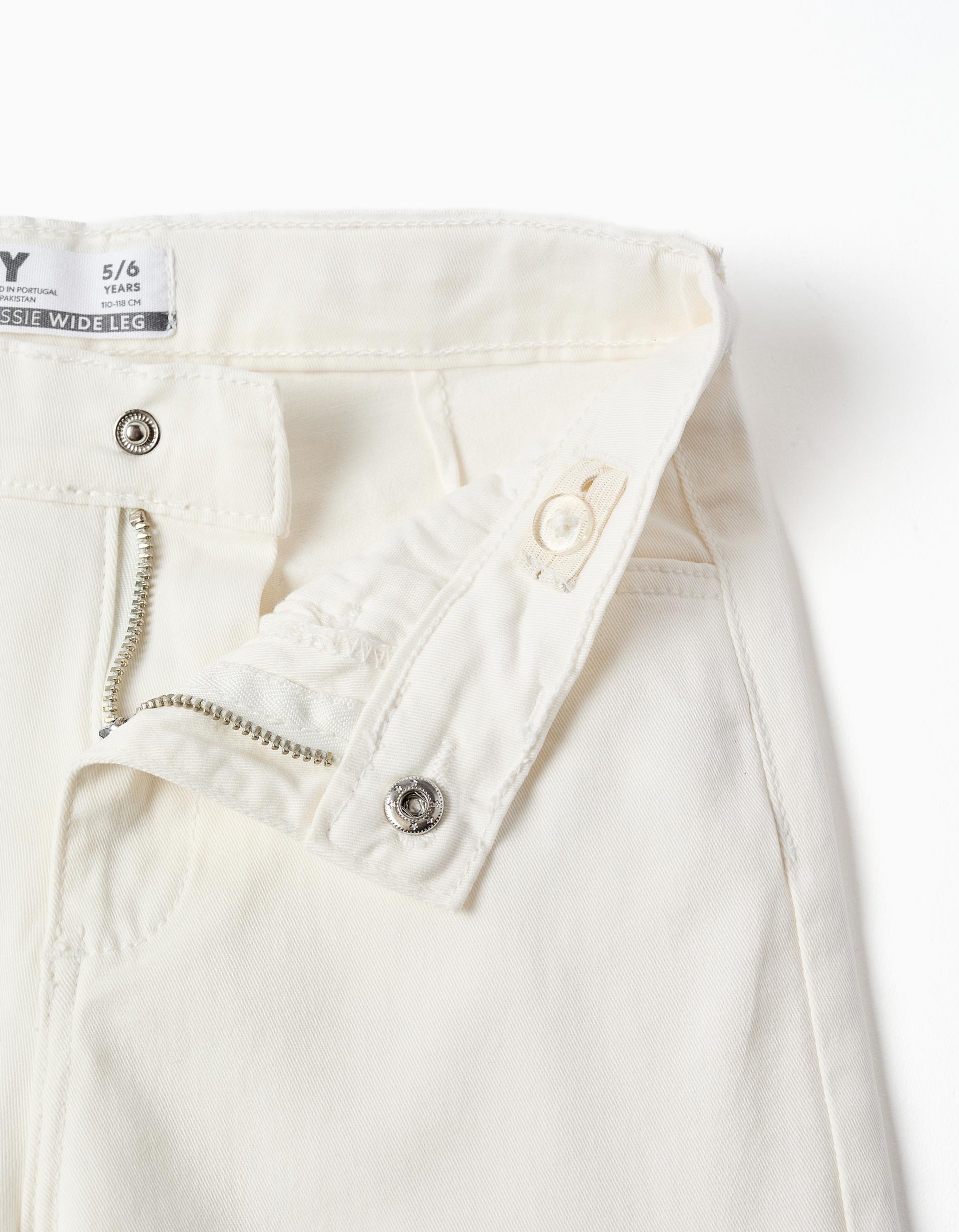 Calças de sarja wide leg para menina, branco