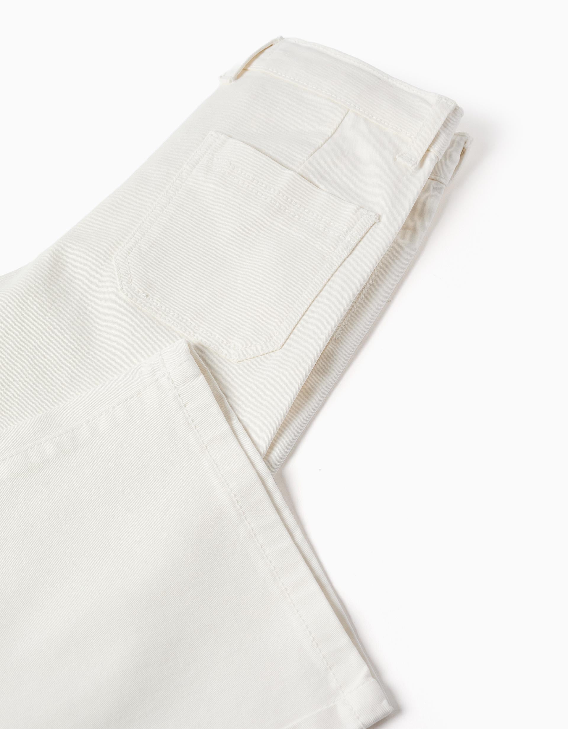 Calças de sarja wide leg para menina, branco