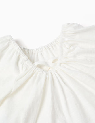 T-shirt de algodão + calções florais para bebé menina, branco/rosa