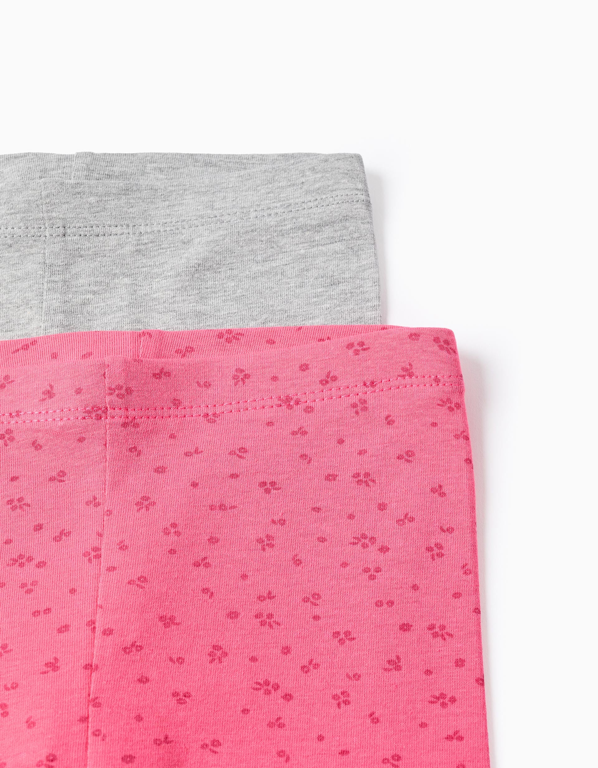Pack of 2 plain/floral leggings for baby girls, grey/pink