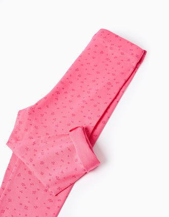 Pack de 2 leggings de algodão lisas/florais para bebé menina, cinza/rosa
