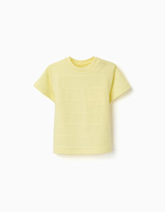T-shirt em algodão com linhas em relevo e bolso para bebé menino, amarelo
