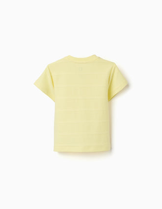 T-shirt em algodão com linhas em relevo e bolso para bebé menino, amarelo