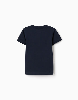 Cotton T-shirt with Botanic print for boys, dark blue