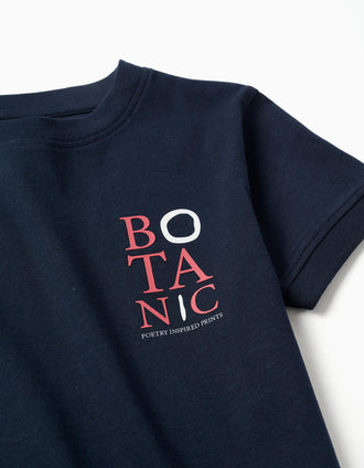 Cotton T-shirt with Botanic print for boys, dark blue