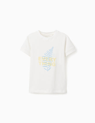 T-shirt en coton avec imprimé Everything pour garçon, blanc