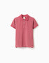 Cotton piqué polo shirt with jacquard dots for boys, dark pink