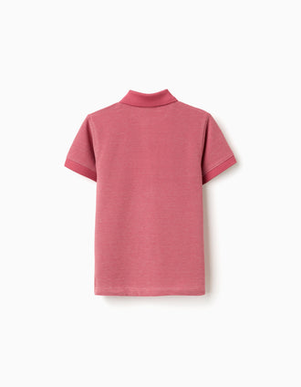 Cotton piqué polo shirt with jacquard dots for boys, dark pink