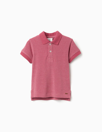 Polo en piqué avec pois jacquard pour bébé garçon, rose foncé