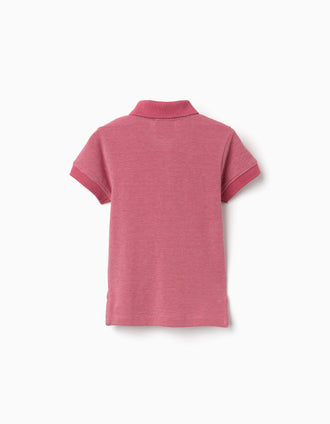 Polo en piqué avec pois jacquard pour bébé garçon, rose foncé