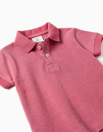 Polo en piqué avec pois jacquard pour bébé garçon, rose foncé