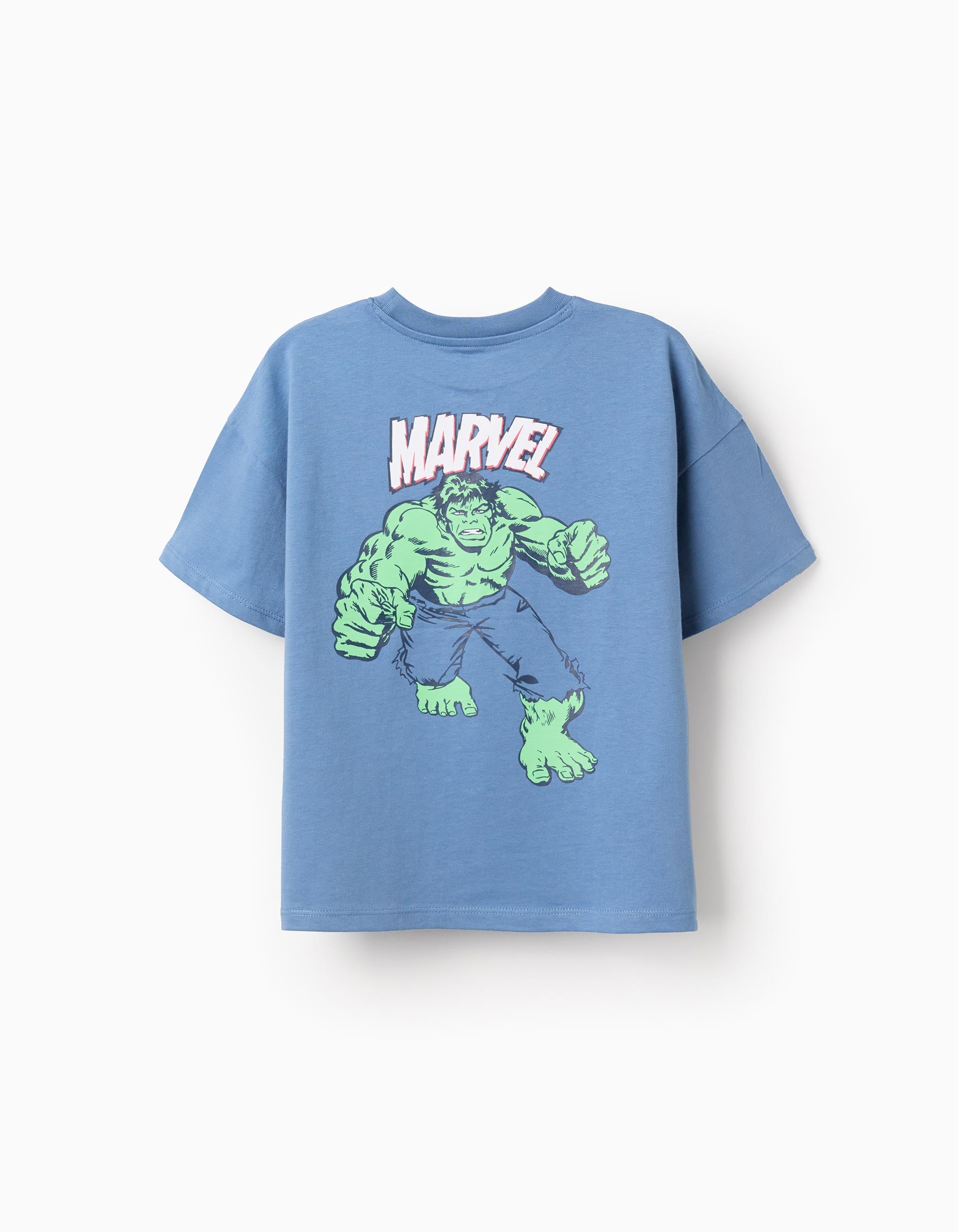 T-shirt de algodão com estampados do Hulk para menino, azul