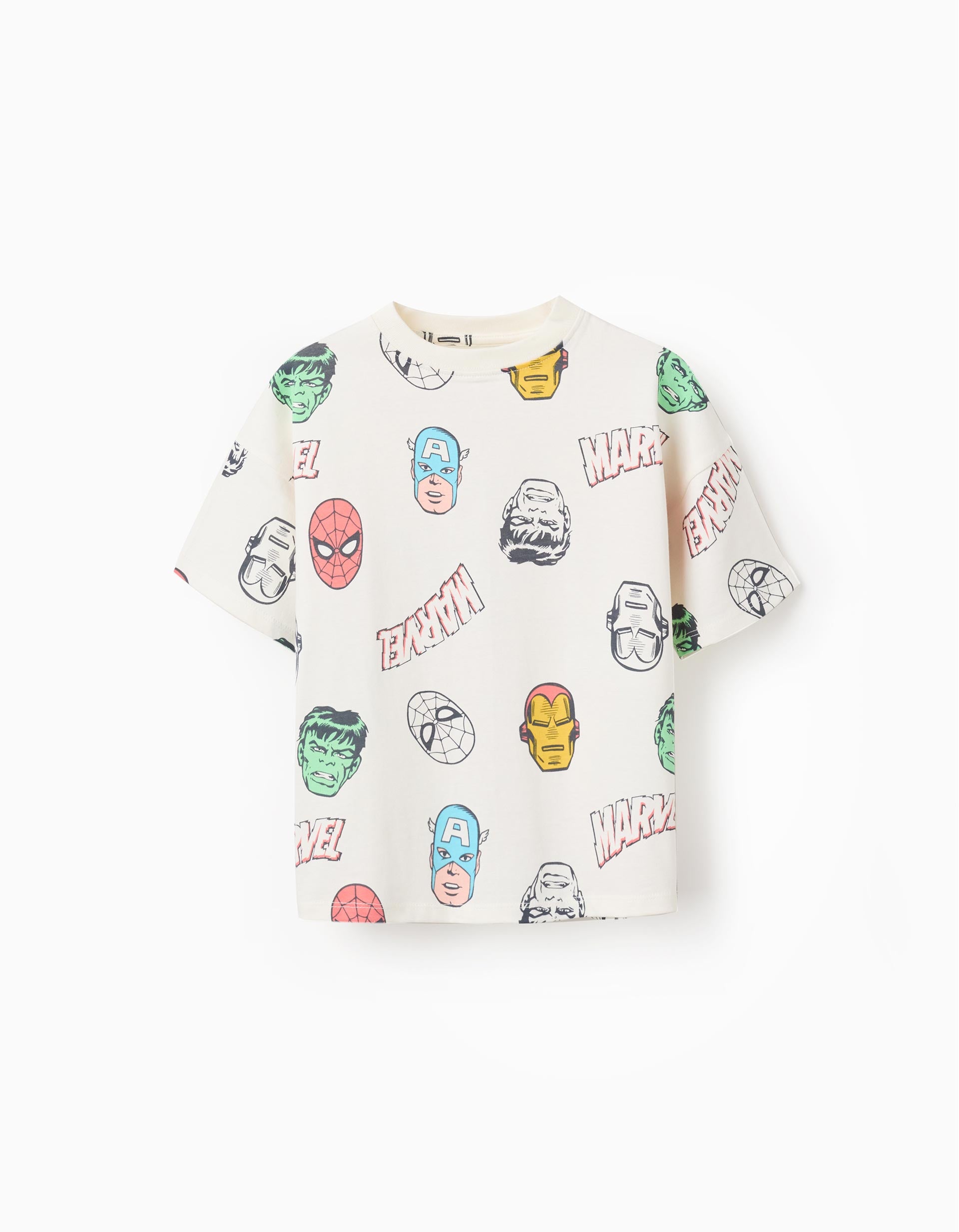 T-shirt de algodão com motivo super-heróis Marvel para menino, branco