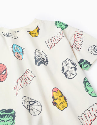 T-shirt en coton avec motif Marvel Heroes pour garçon, blanc
