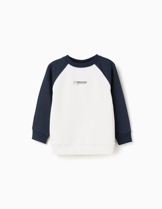 Sweat avec imprimé ZY sur la poitrine pour garçon, blanc/bleu foncé