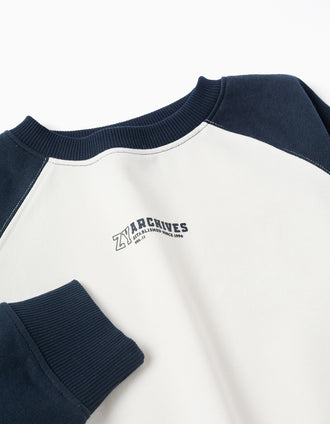 Sweat avec imprimé ZY sur la poitrine pour garçon, blanc/bleu foncé