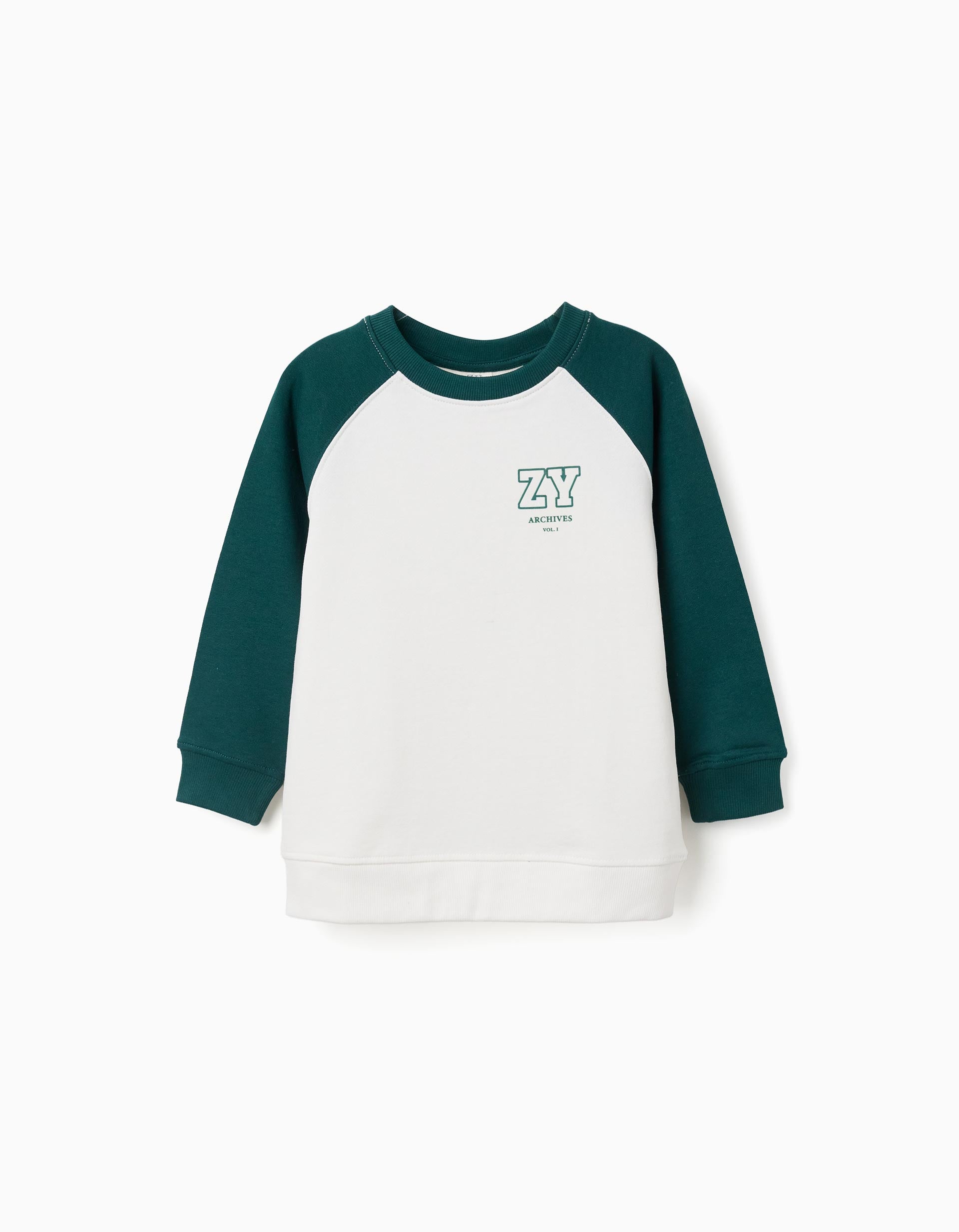 Sweat avec imprimé ZY sur la poitrine pour garçon, blanc/vert foncé