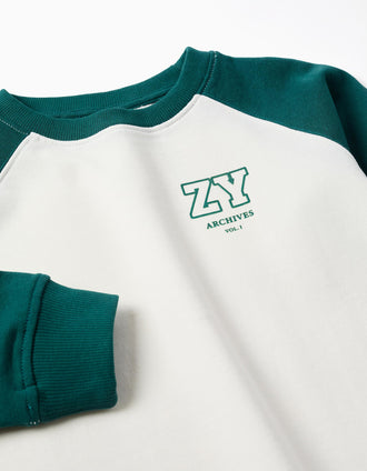 Sweat avec imprimé ZY sur la poitrine pour garçon, blanc/vert foncé