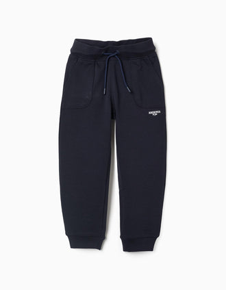 Calças de treino com cordão e estampado para menino, azul-escuro