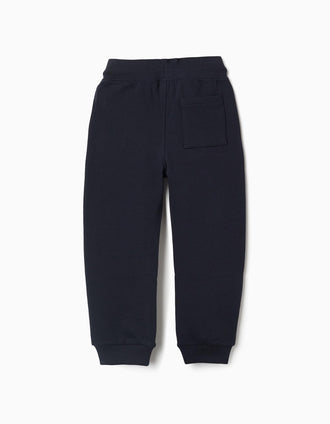 Calças de treino com cordão e estampado para menino, azul-escuro