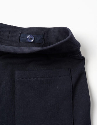 Calças de treino com cordão e estampado para menino, azul-escuro