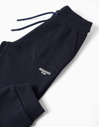 Calças de treino com cordão e estampado para menino, azul-escuro