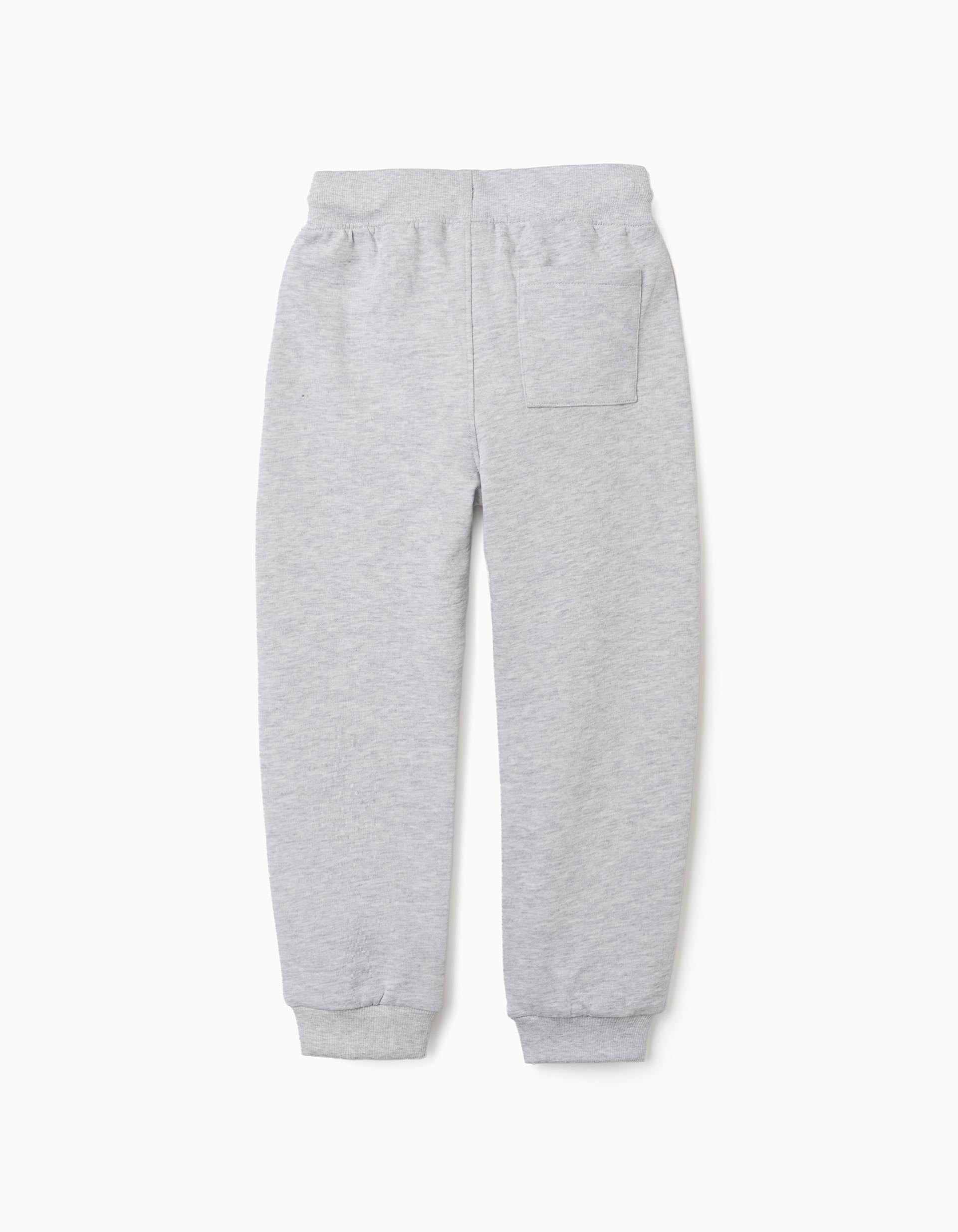 Calças de treino com cordão e estampado para menino, cinza-claro