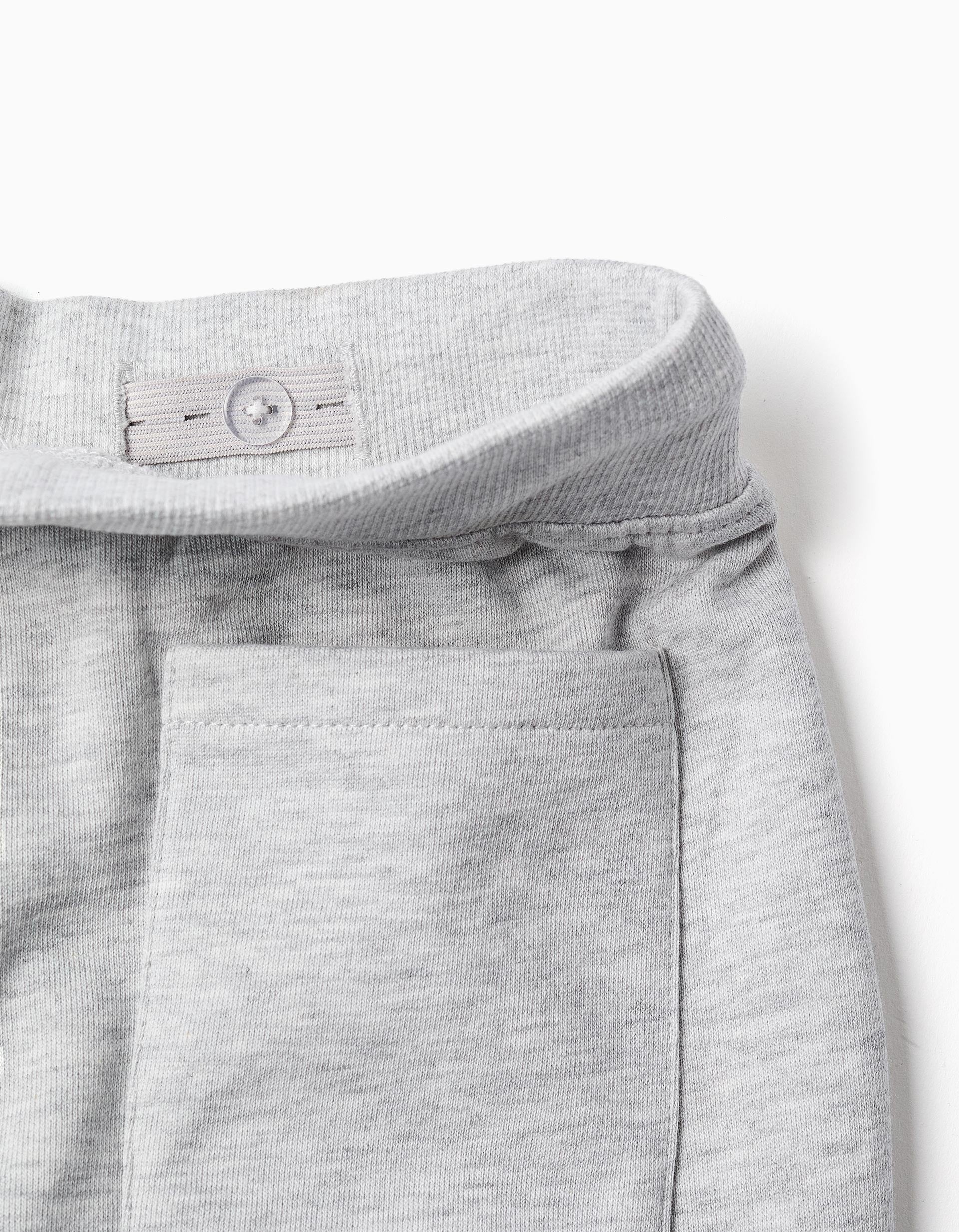 Calças de treino com cordão e estampado para menino, cinza-claro