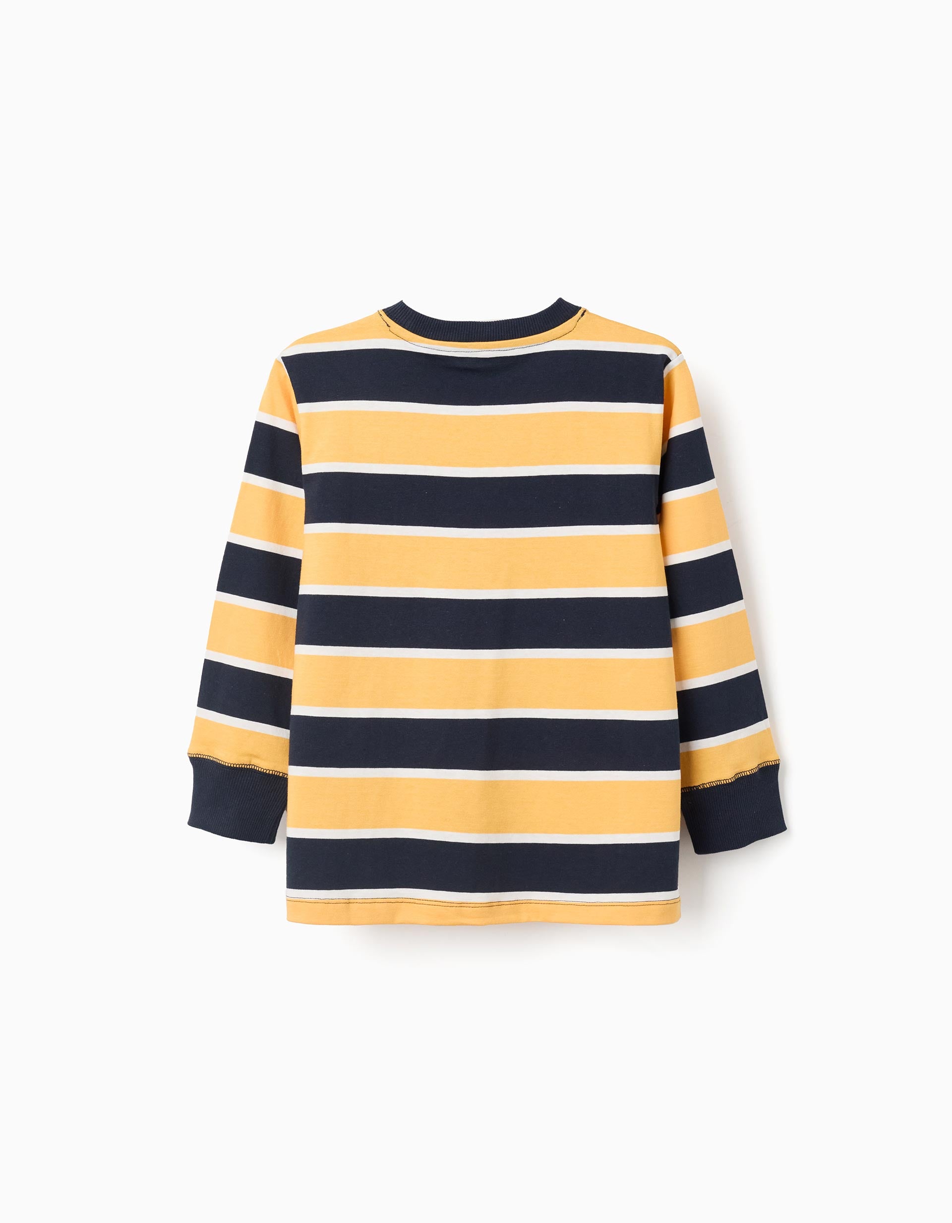 T-shirt de algodão às riscas para menino, azul/amarelo/branco