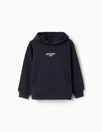 Sweat à capuche avec imprimé et poche à l'avant pour garçon, bleu foncé