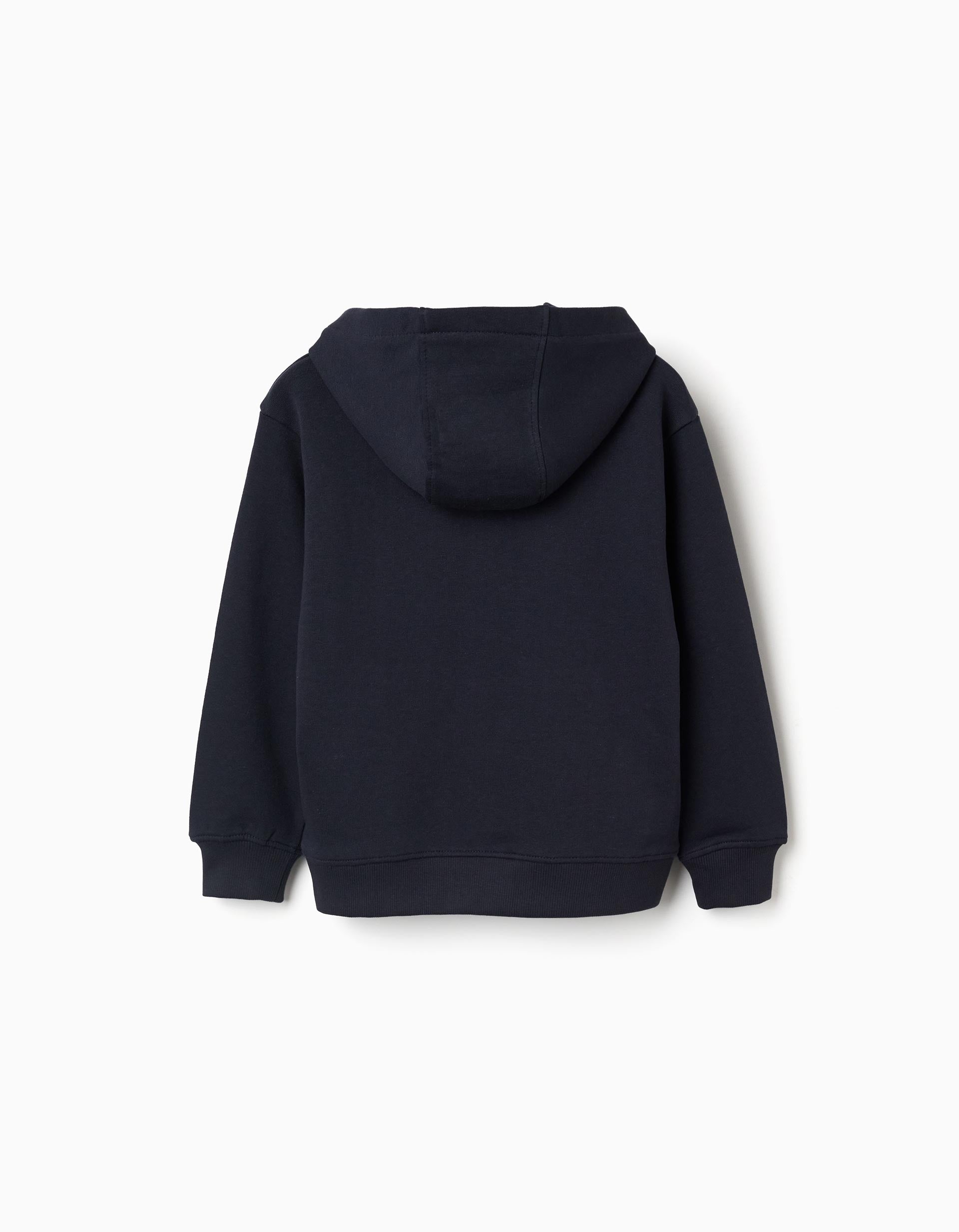 Sweat à capuche avec imprimé et poche à l'avant pour garçon, bleu foncé
