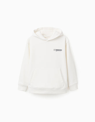 Sweat à capuche avec imprimé et poche à l'avant pour garçon, blanc