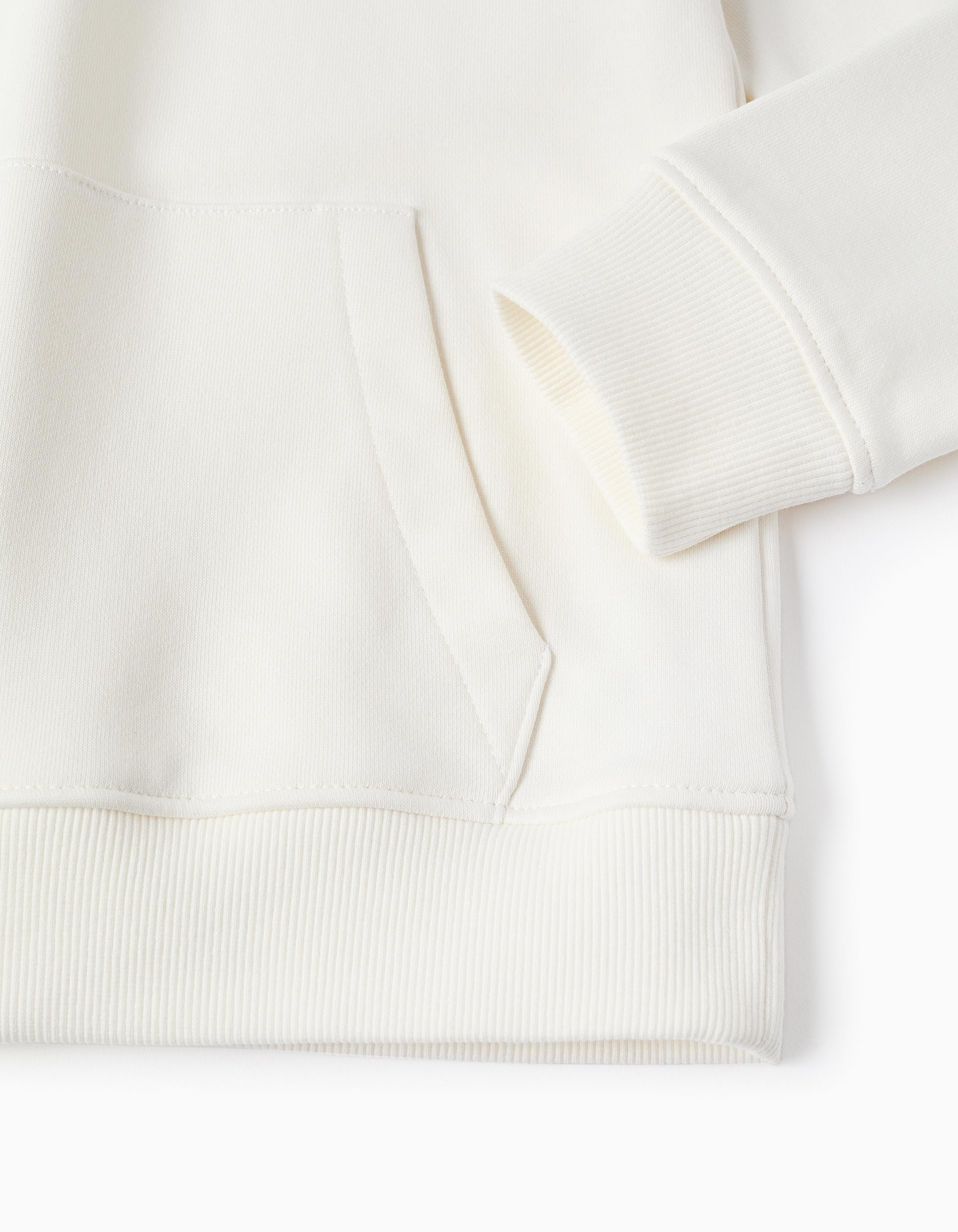 Sweat à capuche avec imprimé et poche à l'avant pour garçon, blanc