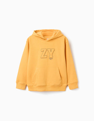 Sweat à capuche avec imprimé et poche à l'avant pour garçon, jaune