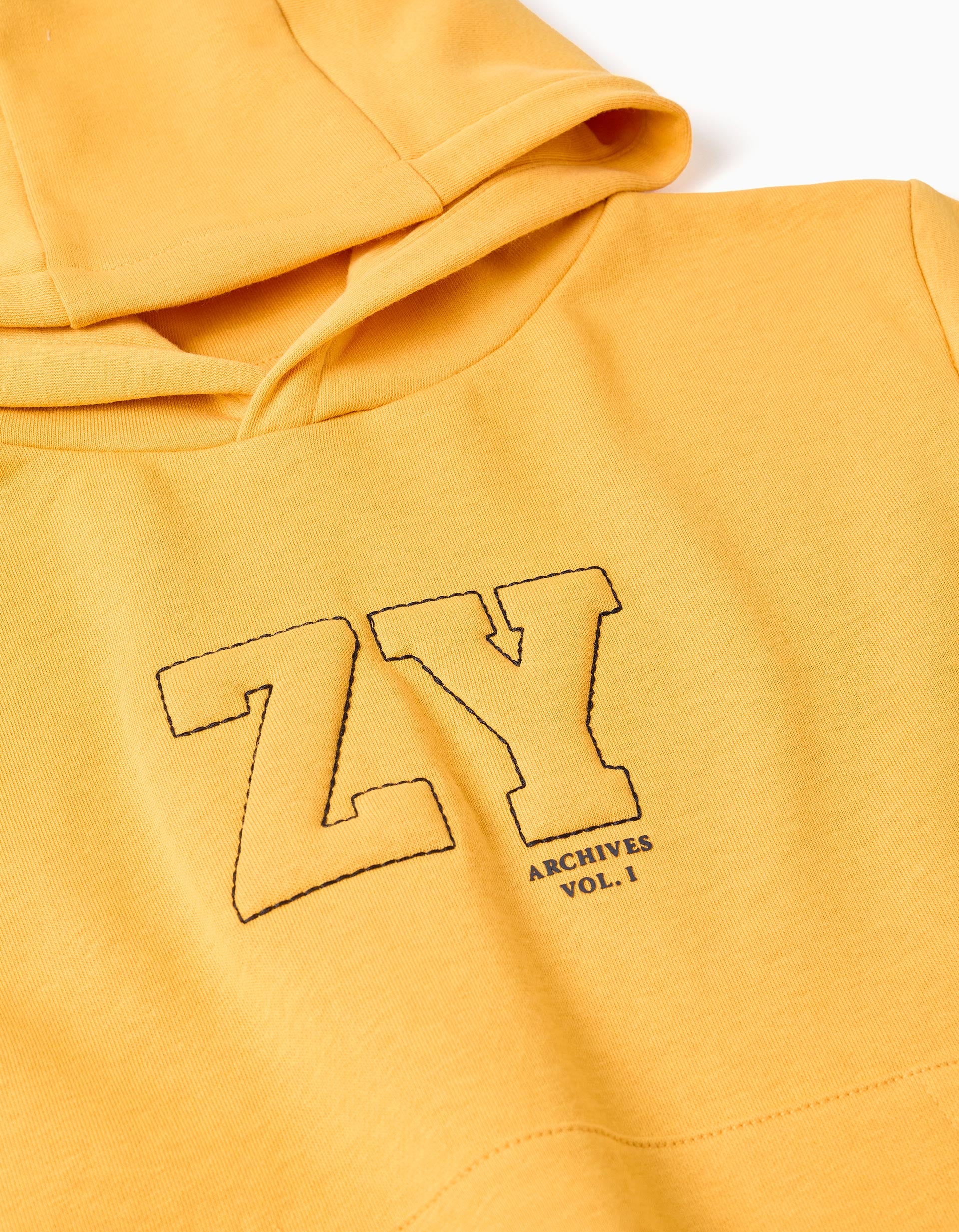 Sweat à capuche avec imprimé et poche à l'avant pour garçon, jaune