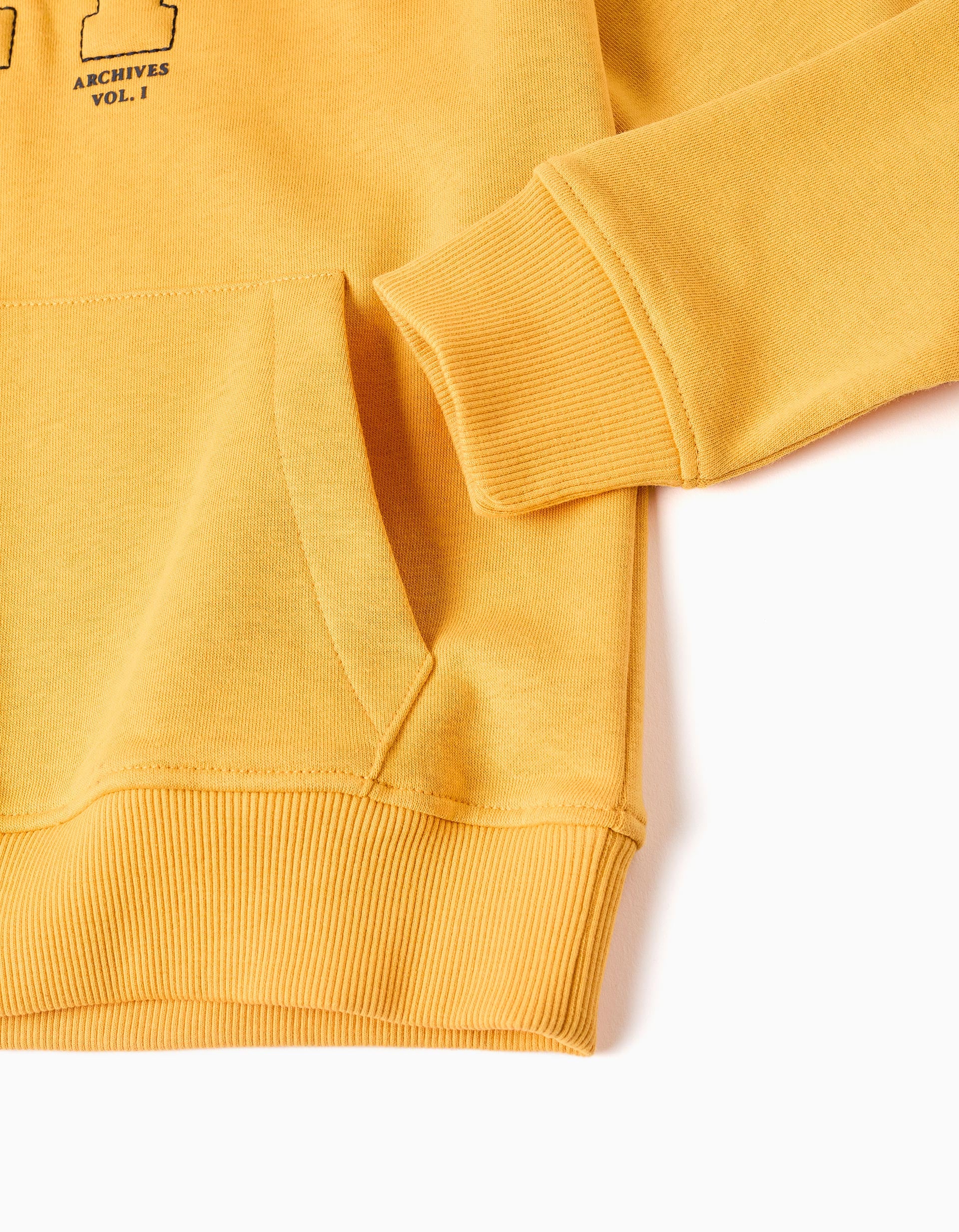 Sweat à capuche avec imprimé et poche à l'avant pour garçon, jaune
