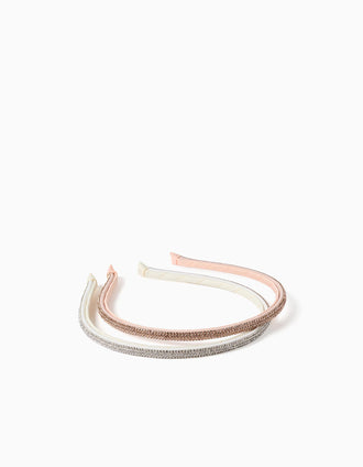 Pack de 2 diademas con pedrería para niña, oro rosa/plata