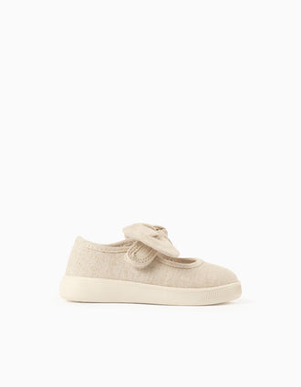 Merceditas de tela con suela flexible para bebé niña, beige