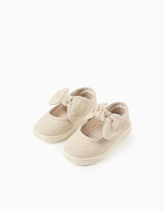 Merceditas de tela con suela flexible para bebé niña, beige