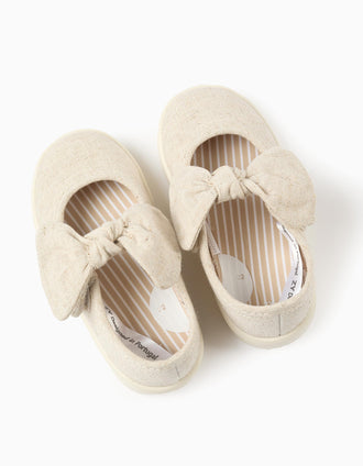 Merceditas de tela con suela flexible para bebé niña, beige
