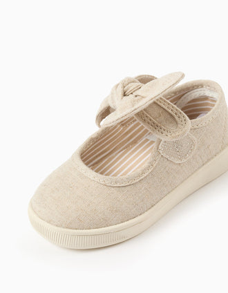 Merceditas de tela con suela flexible para bebé niña, beige