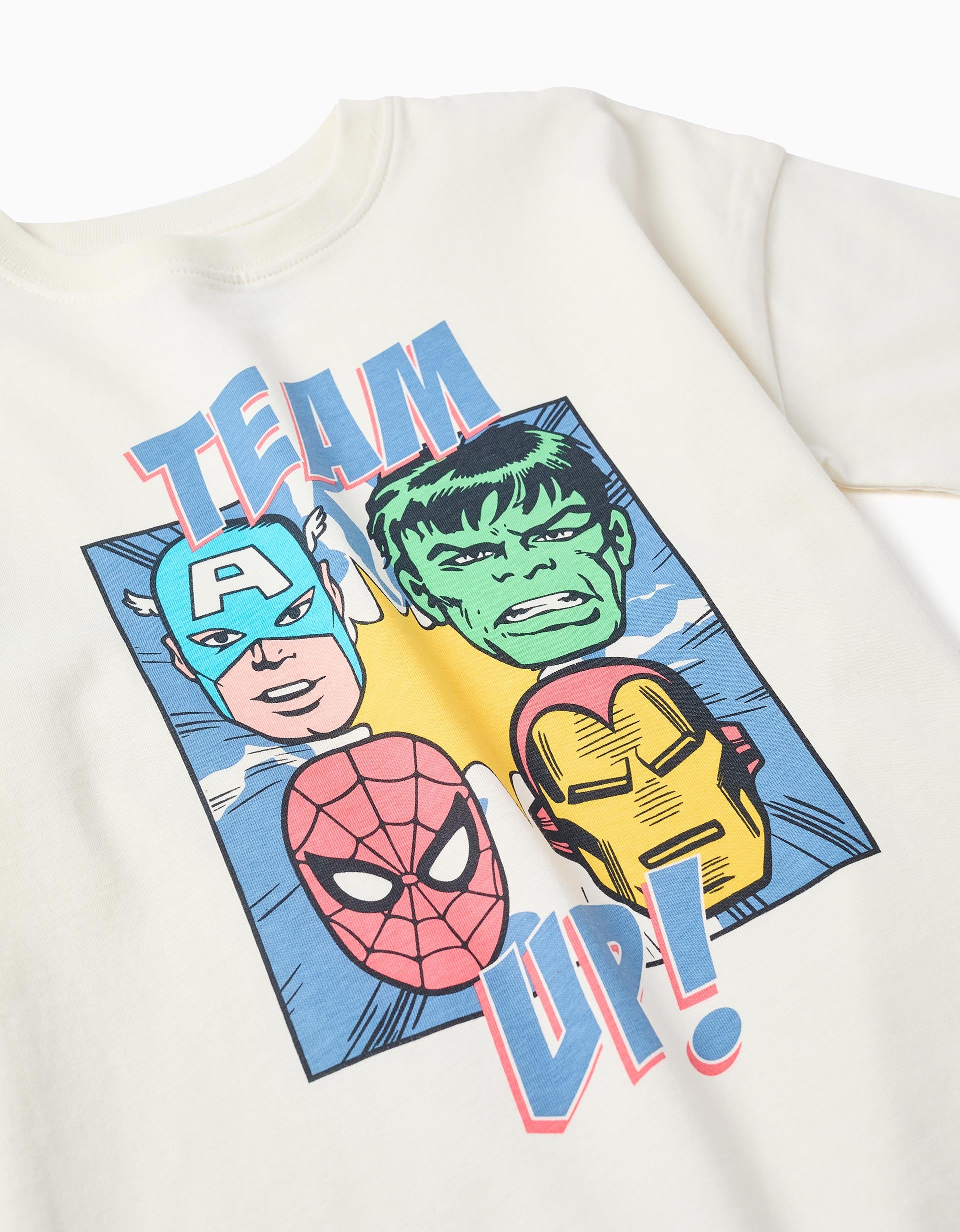 T-shirt e calções com um estampado Avengers para menino, branco/azul