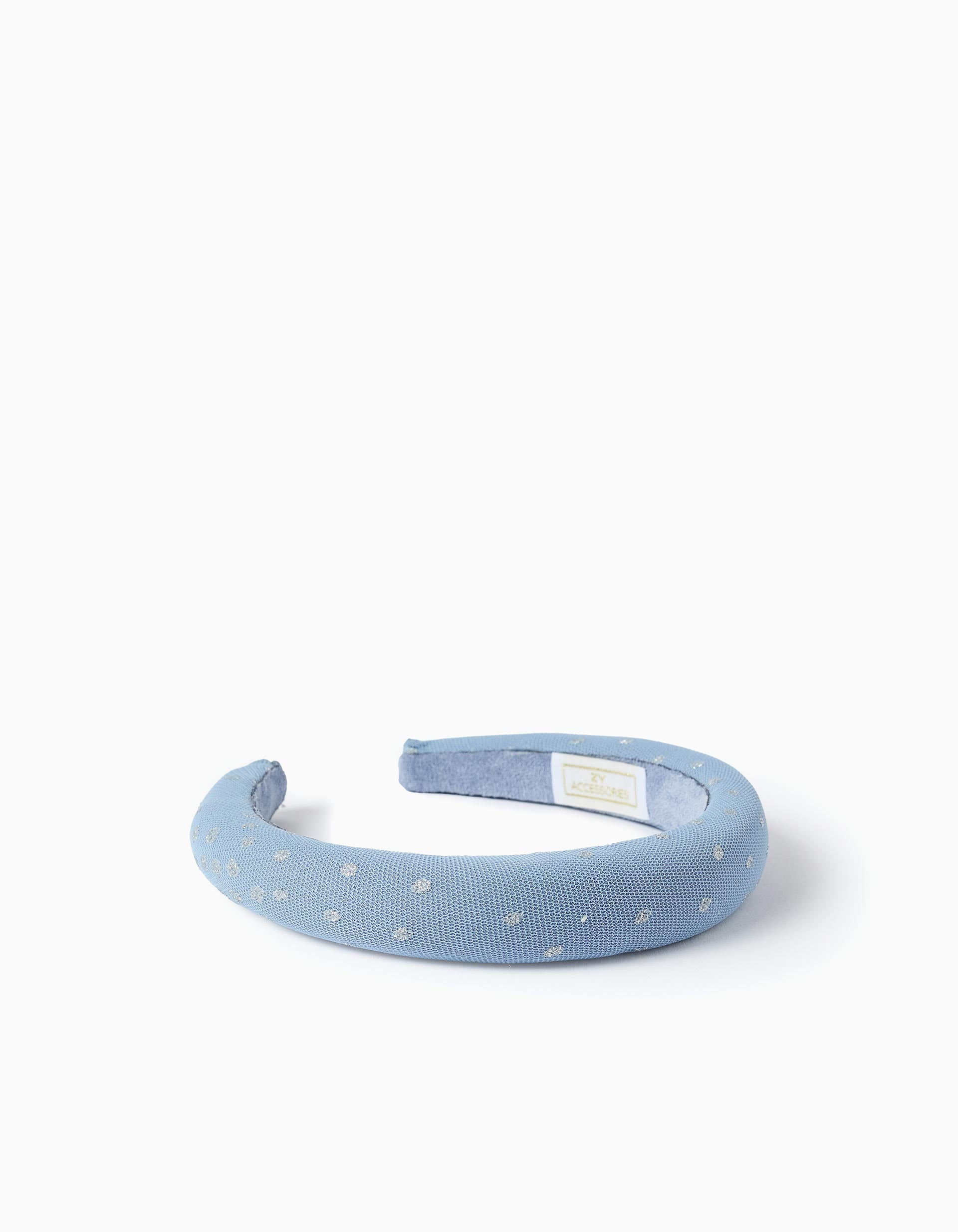 Padded Alice band in tulle with lurex for girls, light blue