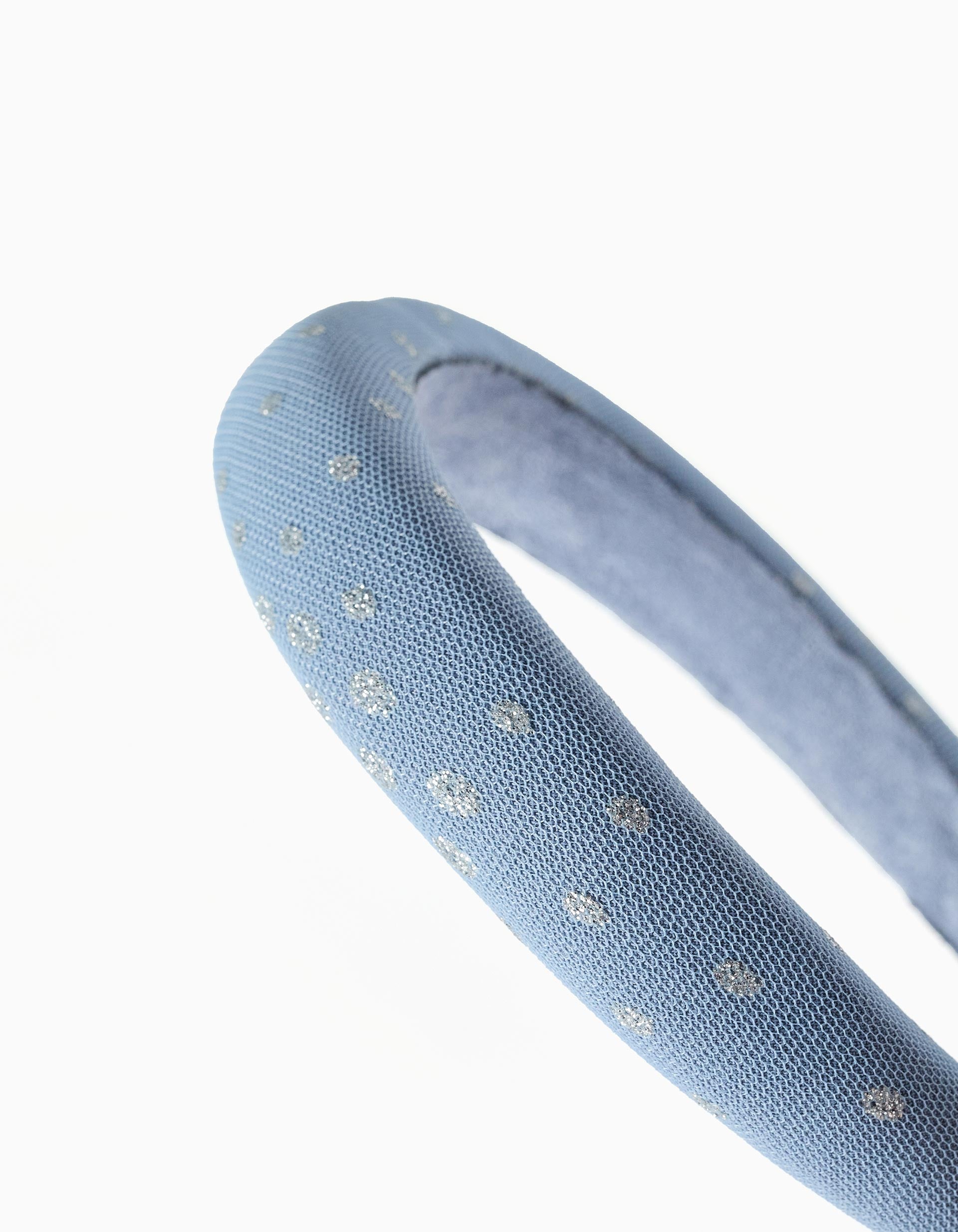 Padded Alice band in tulle with lurex for girls, light blue