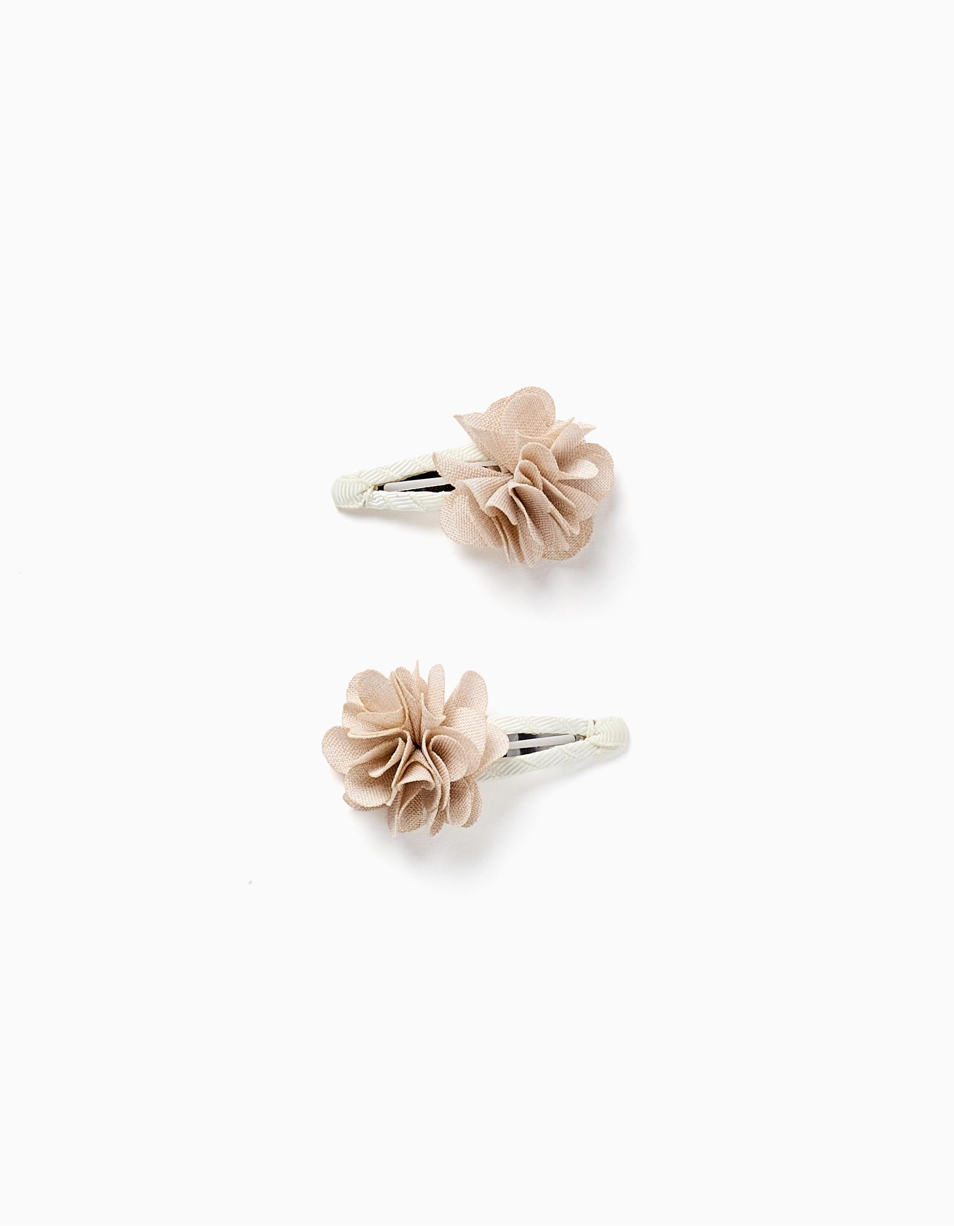 Pack of 2 hair clips with 3D flowers for babies and girls, beige