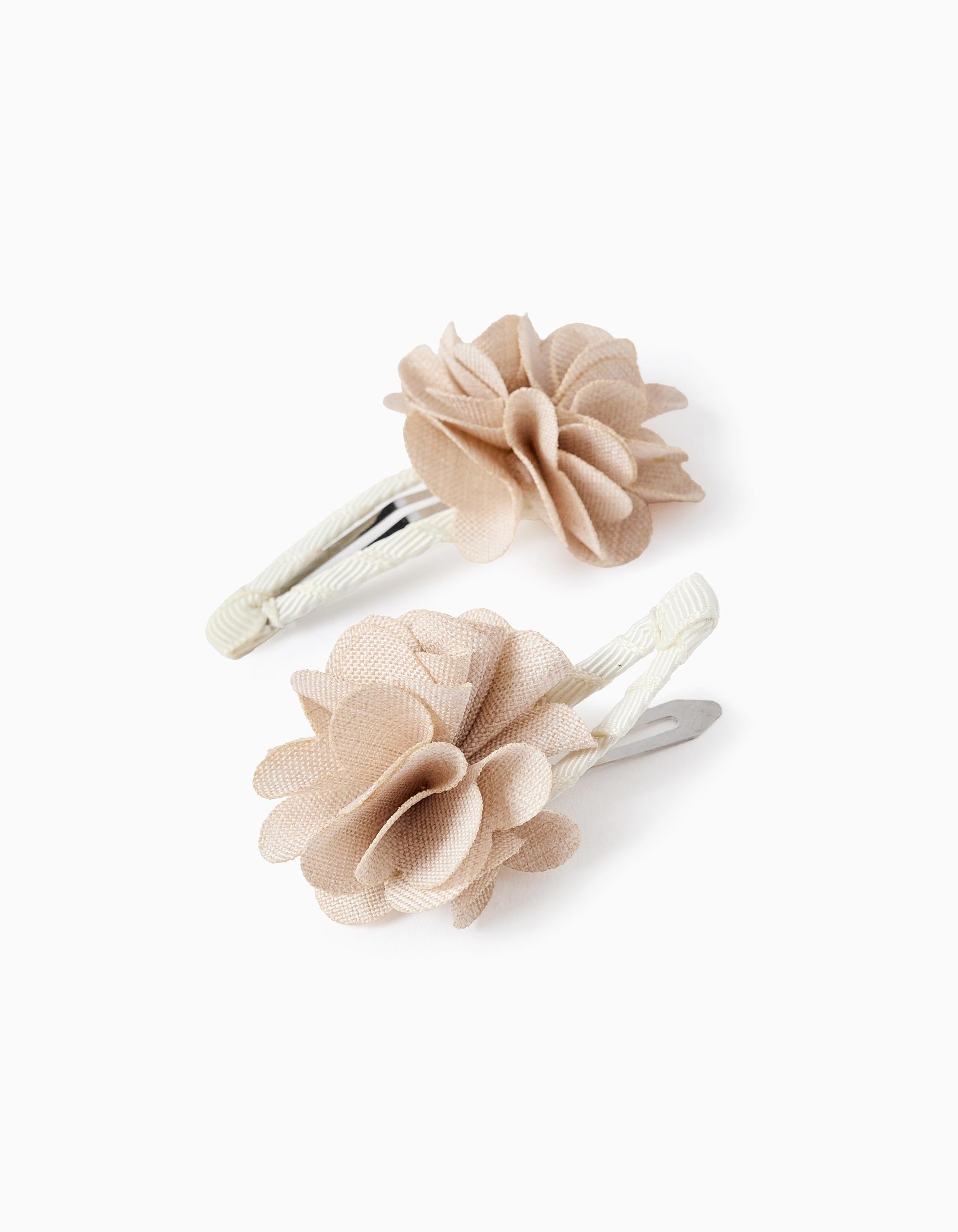 Pack of 2 hair clips with 3D flowers for babies and girls, beige